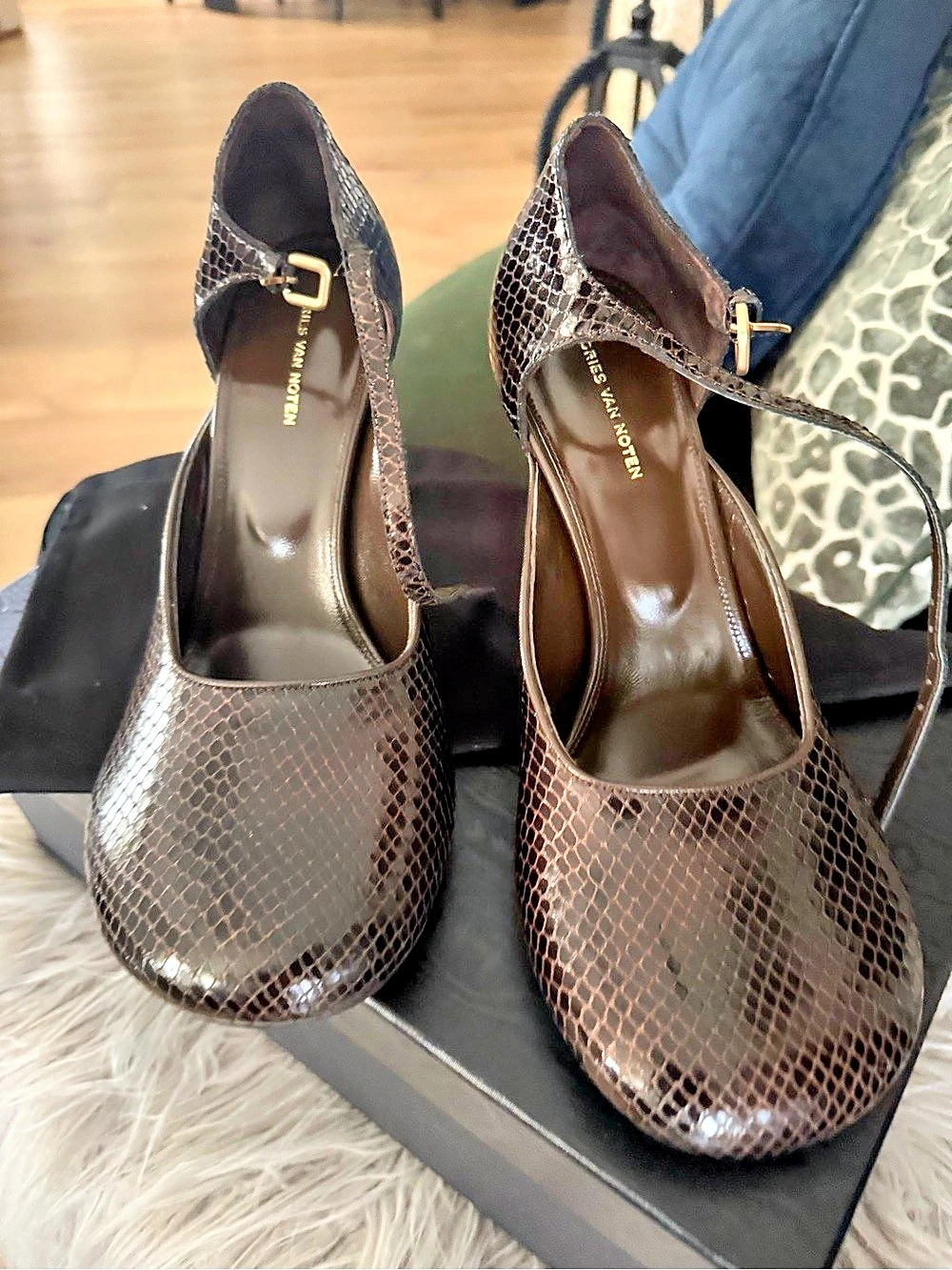 Dries Van Noten Animal Print Pointed-Toe Heels in Brown Like New
